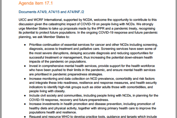 74th World Health Assembly Joint Statement on Agenda Item 17.1 COVID-19 Response